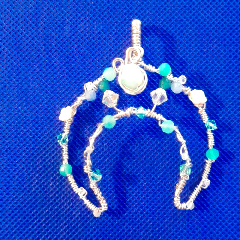 Silver Wire Crescent Moon Pendant With Swarovski Crystals
